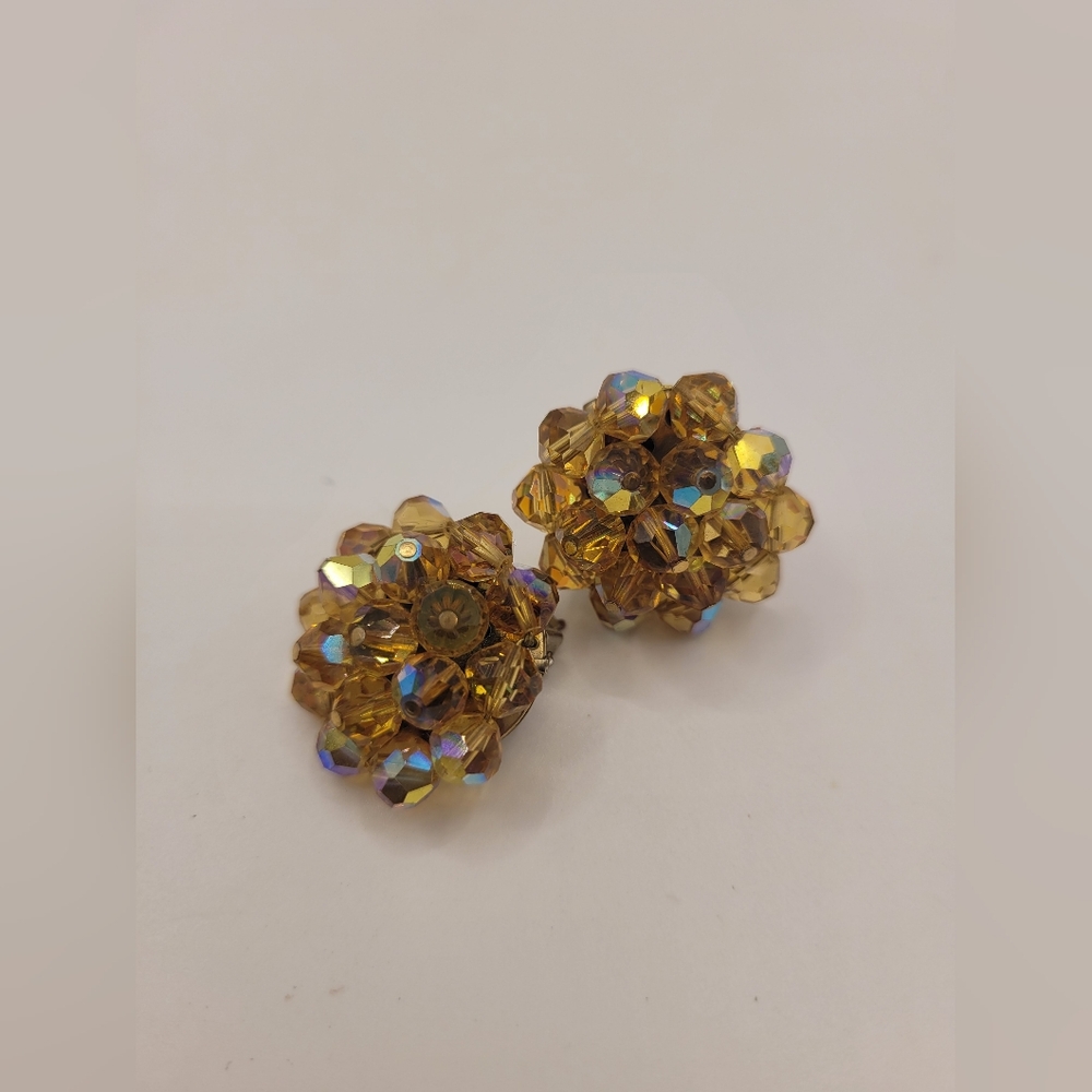 Vintage Laguna AB Cluster Clip Amber Color Earrings